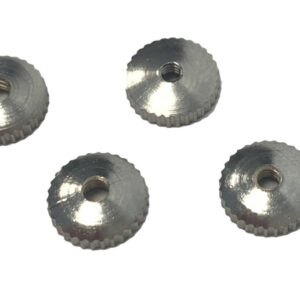 HS1.  Set van 4 messing wijzerasmoertjes, ribbel, 2.1, 2.3, 2.4 en 2.5  mm,  afwijkende maten